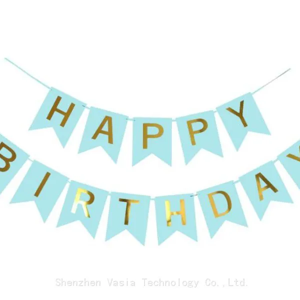 Pink Blue Birthday Banners Shimmering Gold Letters Fishtail for Party Wall Decor photo-4