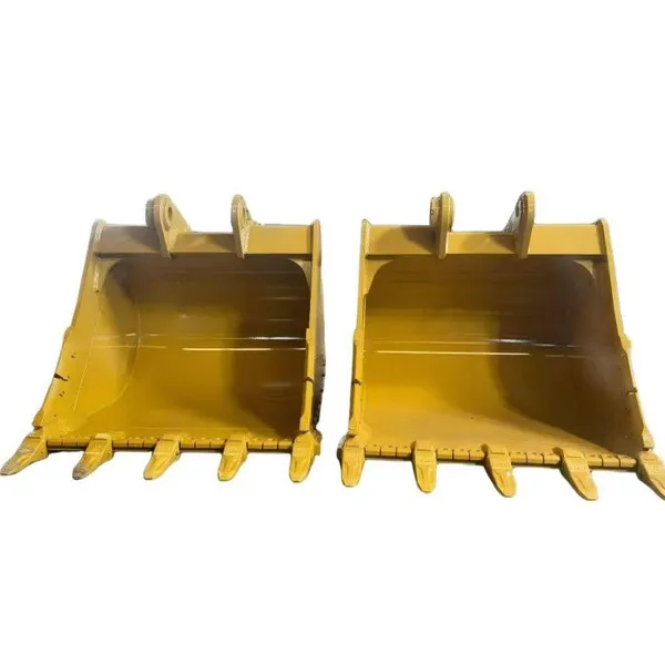 Para cucharón CAT 355 HD de 4.5 m³, 5 dientes, dientes de esquina abiertos, bloques de labio, viga de cajón, parte superior amarillo brillante, excavadora.
