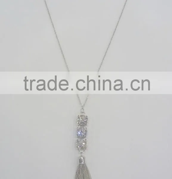 FASHION BIG GLASS STONE CHAIN TASSEL NECKLACE photo-3