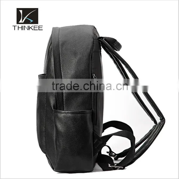Pure Black High Quality Blank pu Leather Backpack Bags photo-2