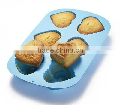 New 6-Cup Silicone Muffin / Cupcake Baking Pan [Heart-Shaped Baking Cups] - Non-Stick, Heat Resistant Mini Cake Baking Mold photo-2