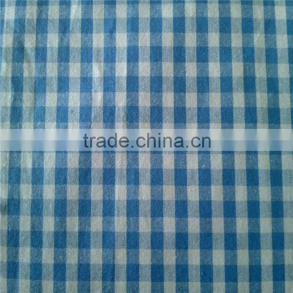 100% Cotton Yarn Dyed Woven Poplin Fabric Samll Blue White Plaid Pattern Shirt Fabric