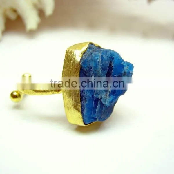 Neon Apatite Vermeil Rough Natural Gemstones Ring, Matt Finish Adjustable Rings, 925 Solid Sterling Silver Rings photo-4