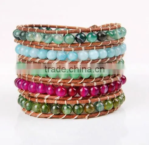 Hand-woven Natural Gem Bracelet Bangle Multilayer Leather Bracelet Women Fashion Wrap Bracelet Jewelry Wholesale