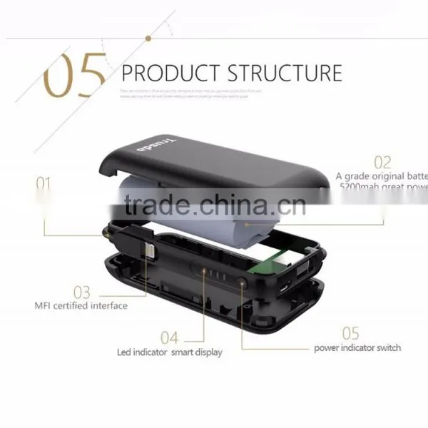 New Fashion 5200mAh Portable Power Bank With MFI Cable Built-in for I7 photo-2
