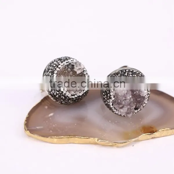 Wholesale Druzy Quartz Ring Natural Druzy Agate Stone Zircon Paved Gemstones photo-2