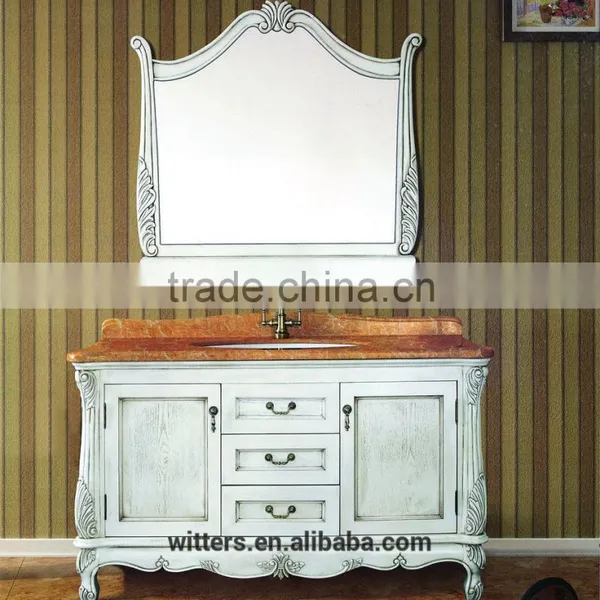 WTS-1066 35'' Antique Single Sink Solid Wood White Bathroom Vanity Cabinets photo-2