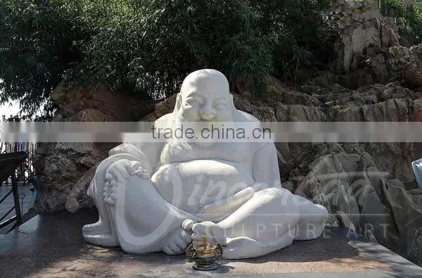 Chinese Stone Antique Hand Made Carved Marble Laughing Buddha Garden Statues photo-3