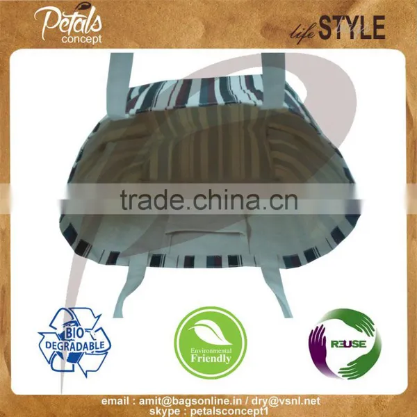 New Design Cotton Canvas Tote Bag With Open Hanging Pocket - Multicolor Allover Stripe Print - Hot Print Bags photo-3