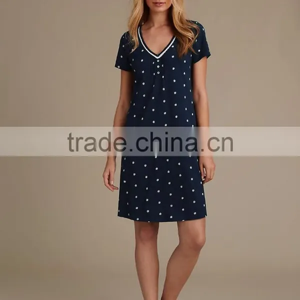 Wholesale Custom Made in China Women Fashion Short Sleeve Daisy Floral Nightdress Sleepwear China Clothing Manufacture Pyjamas photo-2