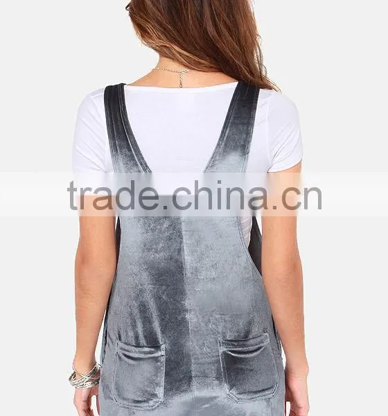 2017 Spring Autumn Sleeveless Sexy Short Ladies Rompers Soft Grey Plain Velvet Jumpsuit For Young Girls China photo-4
