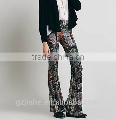 Fashion Hot Sale Paisley Print Stretch Flare Boho Hippie Style Pants Boho Pants Bell Bottom Trousers photo-3