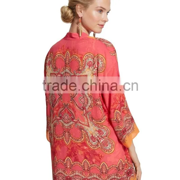 Women's 3/4 Sleeve Printed Front Open Blouse photo-2