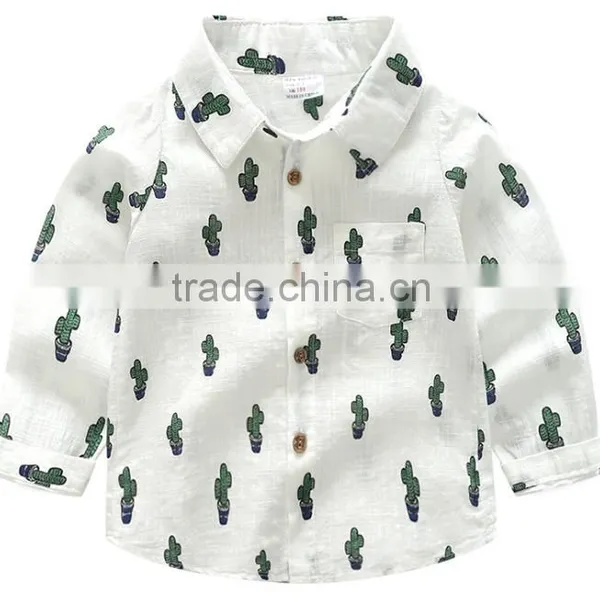 Populer Kids Boys Cactus Heart-shaped Print Cotton and Linen Shirt photo-2