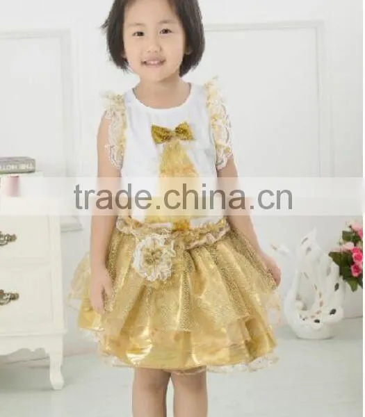 2016 Wholesale and Factory Price Golden Childhood Tutu Set With Golden Headband and Pleated the Flowers for Baby Gilrs photo-6