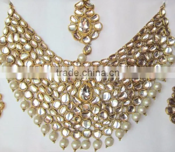 KUNDAN Pearl BRIDAL Necklace EARRING Set photo-4