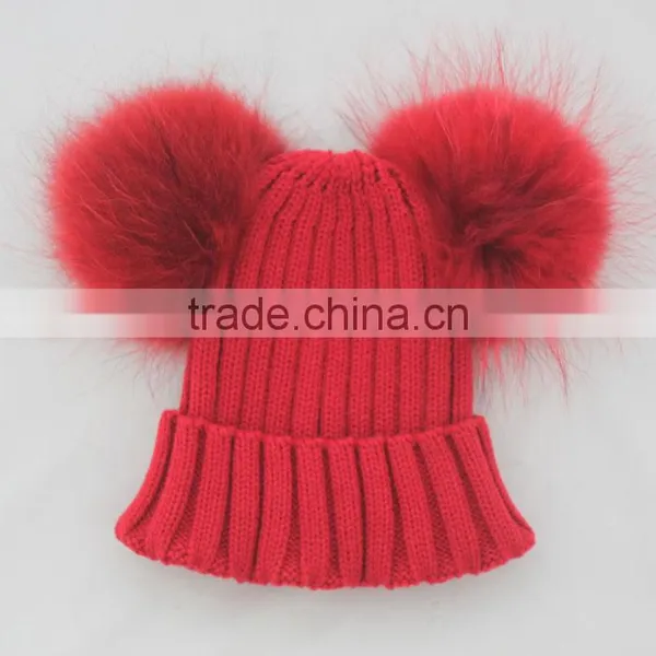 Myfur Wholesale New Designed Knitted Beanie With Fur Pom Pom for Kid and Baby photo-2