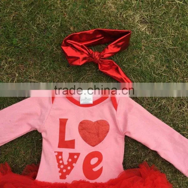 2016 Valentine's Day Design Baby Girls Romper Ruffle Dress Clothes Pink Red"Love" Cute Baby Kids Clothes With Matching Headband photo-5