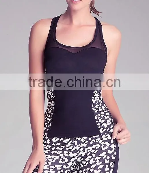 Polyester Spandex Fitness Yoga Mesh Clothing Contrast Color Gym Tank Top photo-3