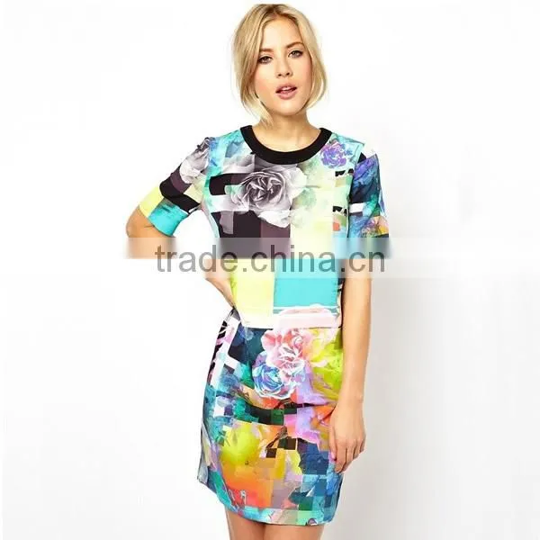 Women Floral Multi-colored Nylon T-shirt Dresses photo-6