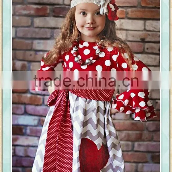 New High Quality Glamorous Toddler Valentine Day Dress With Cure Heart Cotton Chevron Ruffle Dress For Girls Boutique Long Frock