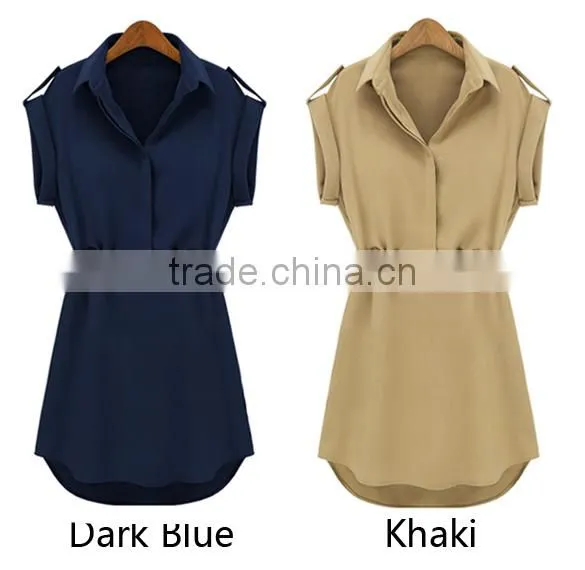 Onen Trade Assurance Instyles Summer Women Short Sleeve Shirt Style Chiffon Dresses for With Belt Plus Sizes 1455 Outlet f photo-2