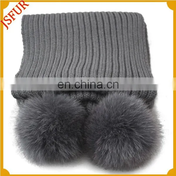 Colourful Knitted Adult Pom Pom Wholesale Fox Fur Scarves photo-2