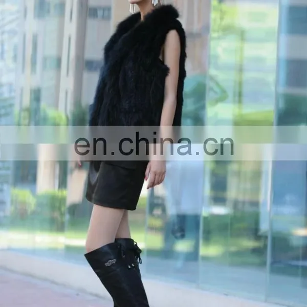 European Style Knitted Rabbit Fur Vest With Raccoon Fur Trimming for Women photo-6