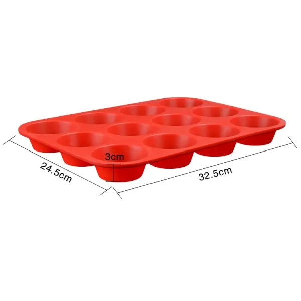 Free Sample Food Grade Heat Resistant Nontoxic Silicone Cake Mold Baking Mousse Pudding Mold Tool Muffin Cup 12holes photo-2