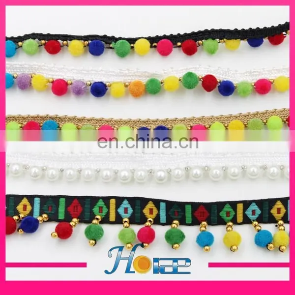 Tassel Beaded Lace Chain Pom Pom Fringe Trim photo-2