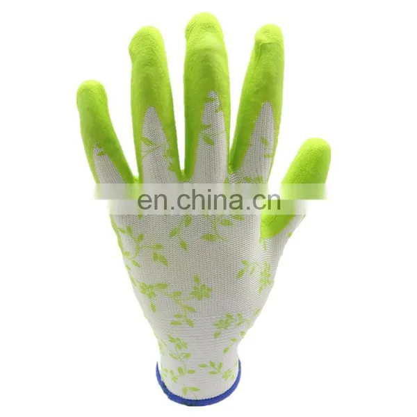 13G Nylon Liner With Digital Printing Hivis Green Latex Coated Gardening Gloves photo-2