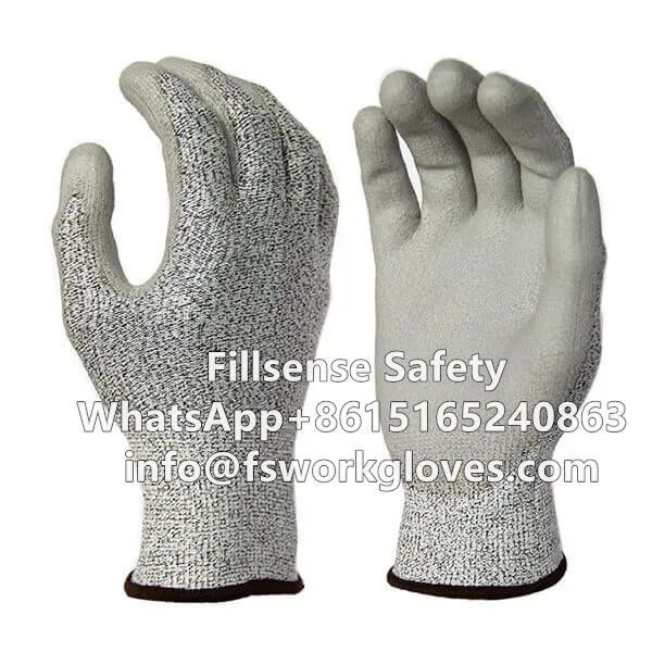 Anti Cut Level 5/C 13 Gauge UHMWPE/HPPE Liner PU Coated Cut Resistant Gloves photo-4