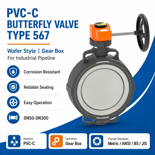 PVC - C шаровой клапан типа 567 с редуктором для химических и промышленных трубопроводов