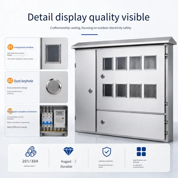Outdoor Rainproof 304 Stainless Steel Electricity Meter Box, Multi-position Distribution Box, Waterproof Empty Meter Cabinet, Customizable