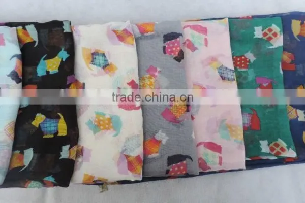 Newest Style Colorful Cute Animal Dog Printed Polyester Voile Round Infinity Scarf photo-6