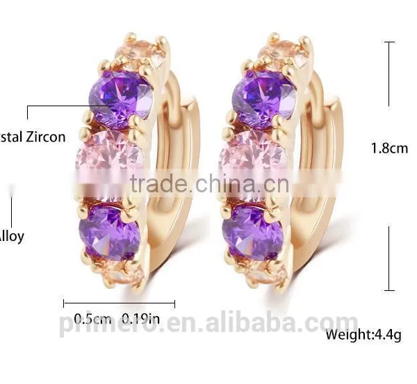 Hot Sell Gold Plated Purple Crystal Jewelry Round Zirconia Design Earrings Chinese photo-5