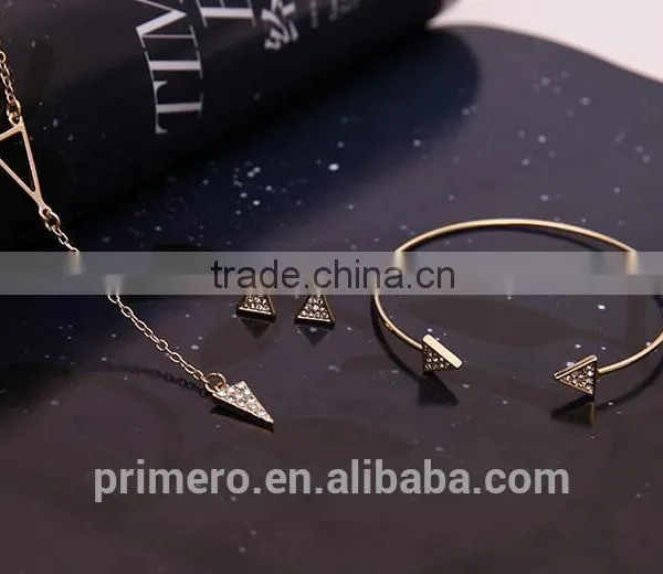 2016 Fashion Long Triangle Gold Plated Crystal Necklace / Earrings / Bracelet Bridal Accessories Jewelry Sets photo-4