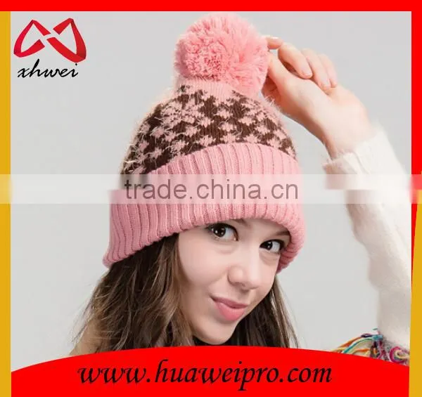 Lovely Machine Knit Beanies Fashion Jacquard Beanie Your Own Logo Hat With Top Ball