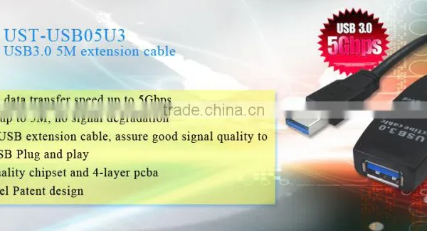 2014,High Speed of Data Transfer,USB3.0 Male to Female Adapter Extension Cable Black ,With Red Power photo-2