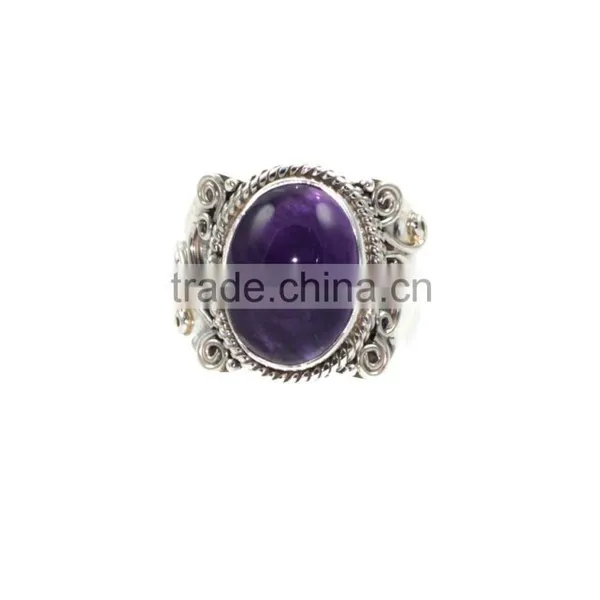 Amethyst Stone and Oval Silver Gemstone Ring photo-2
