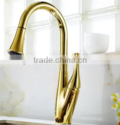 CUPC NSF AB1953 Single Handle Pull-Down Kitchen Faucet With Polished Brass photo-2