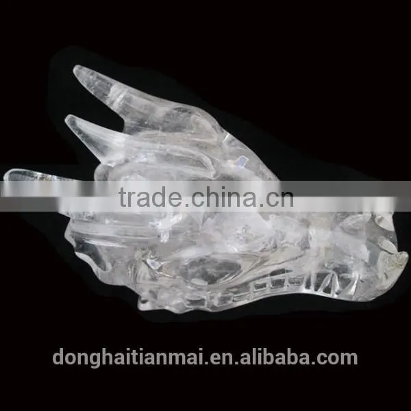 Natural Rock Quartz Clear Crystal Dragon Skull From China