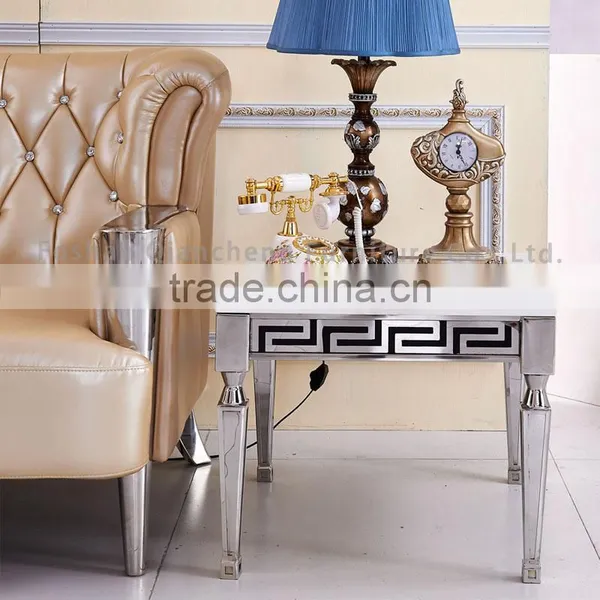 Mirrored Metal Feet Marble Top Side Table photo-2