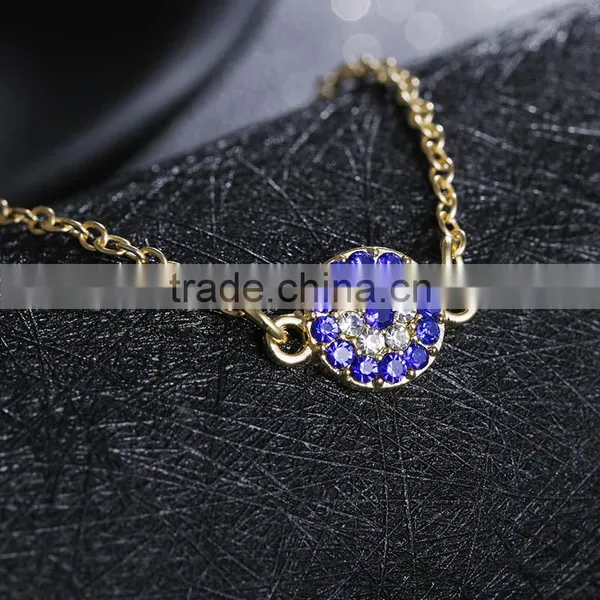Rhinestone Evil Eye Charm Gold Chain Bracelet photo-5