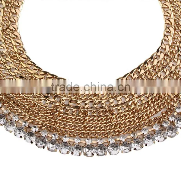 Multilayer Out Chain With Rhinestone Gems Pendant Chunky Choker Necklace photo-3