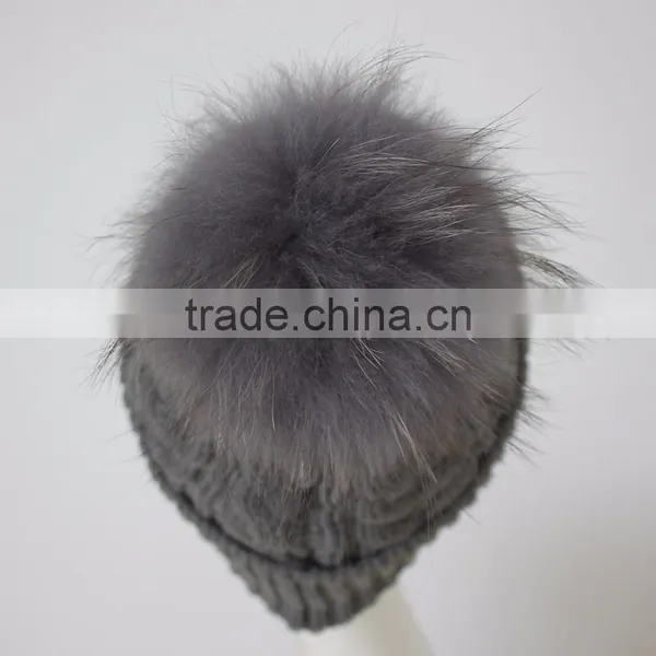 Myfur Big Fur Pom Beanie Warm Winter Knitted Hat Fur Knitted Hats photo-3