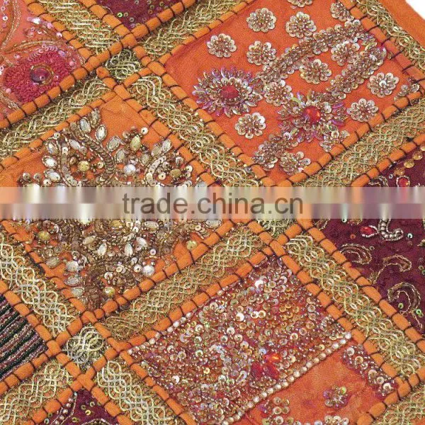 Orange Kundan Decorative Pillow Big Floor Indian Decorative Bedding Pillow 24in photo-3
