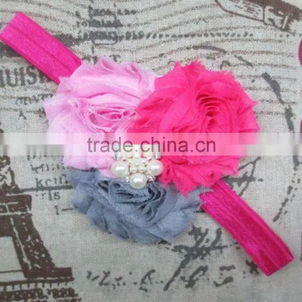 Sparkle Rhinestone Pearl Flowers Girl Baby Hairbands Hot Selling, Wholesale Handmade Infant Newborn Hairband photo-3