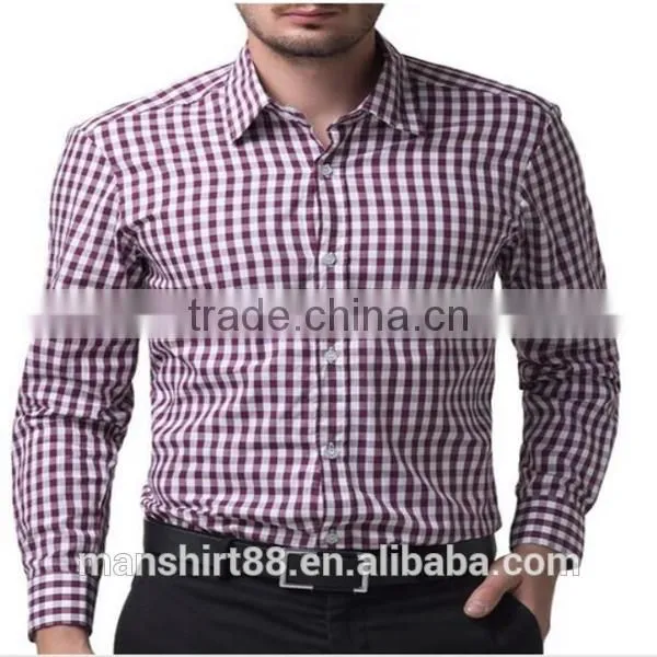 2016 New Wholesale Cutaway Collar Gingham Long Sleeve Custom Men's Formal Dress Shirt photo-3