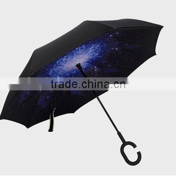 New Product 23 Inch 8 Ribs Double Layer C Handle Umbrella Reverse photo-5